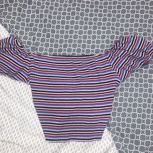 “wild fable”  striped off the shoulder crop top